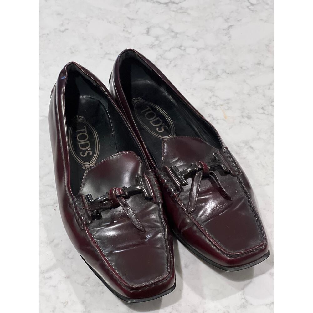 Tod’s Women’s Leather Slip On Loafer‎ Shoes Square Toe Size 37 (7) Brown